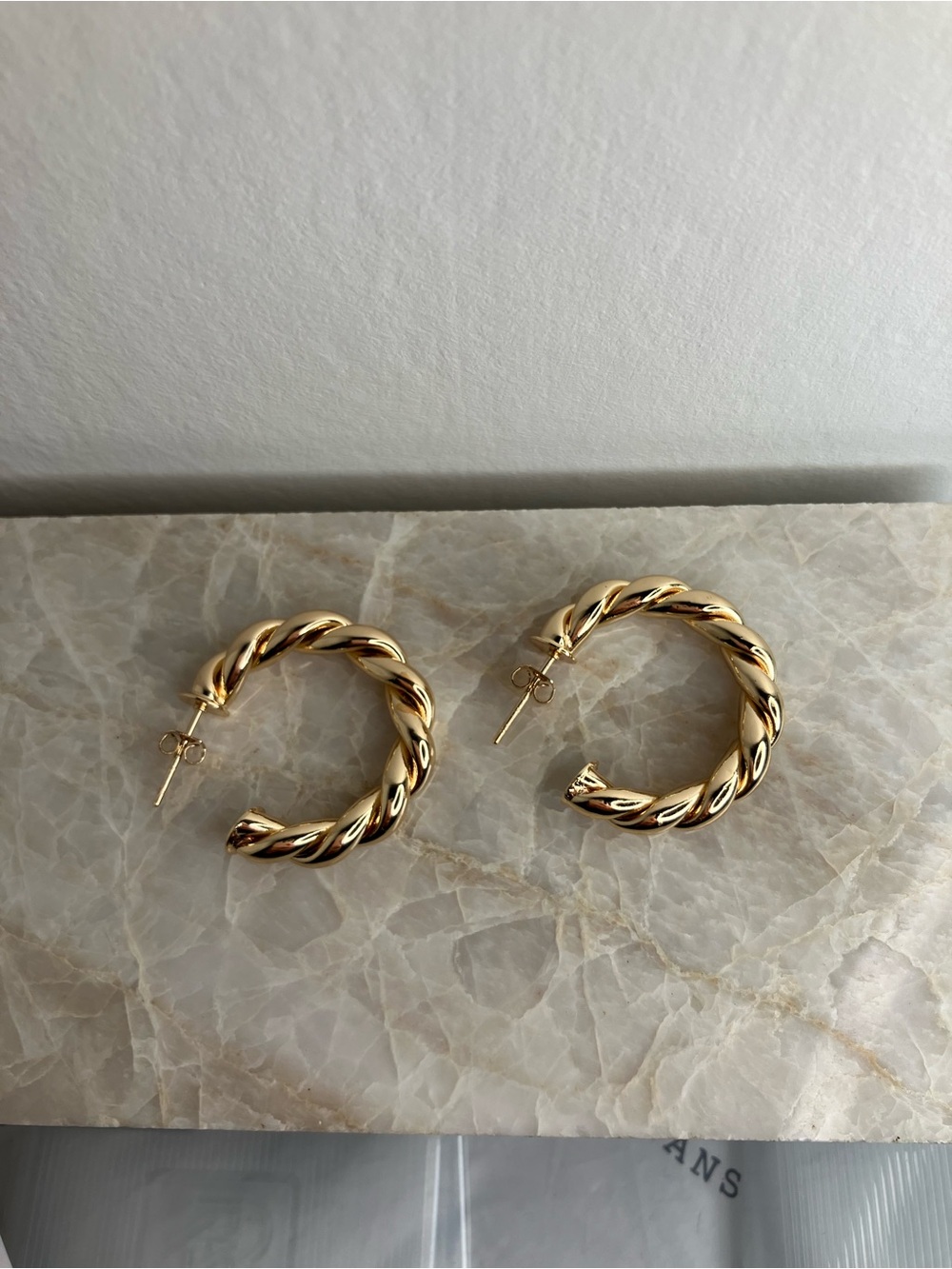 14k Gold plated Large Twisted Hoop Earrings - Picture 3 of 7